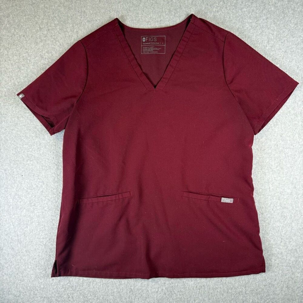 Figs casma scrub top womens Large burgundy two pocket healthcare nursing